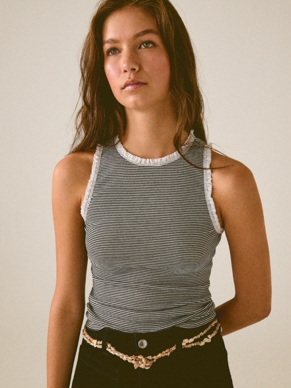 Madewell Lace Trim Ribbed Cotton Tank Top Womens Size Medium NWT